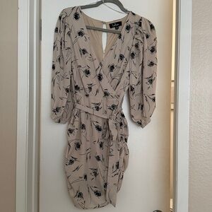 Lulu's Taupe Floral Long Sleeve Dress
